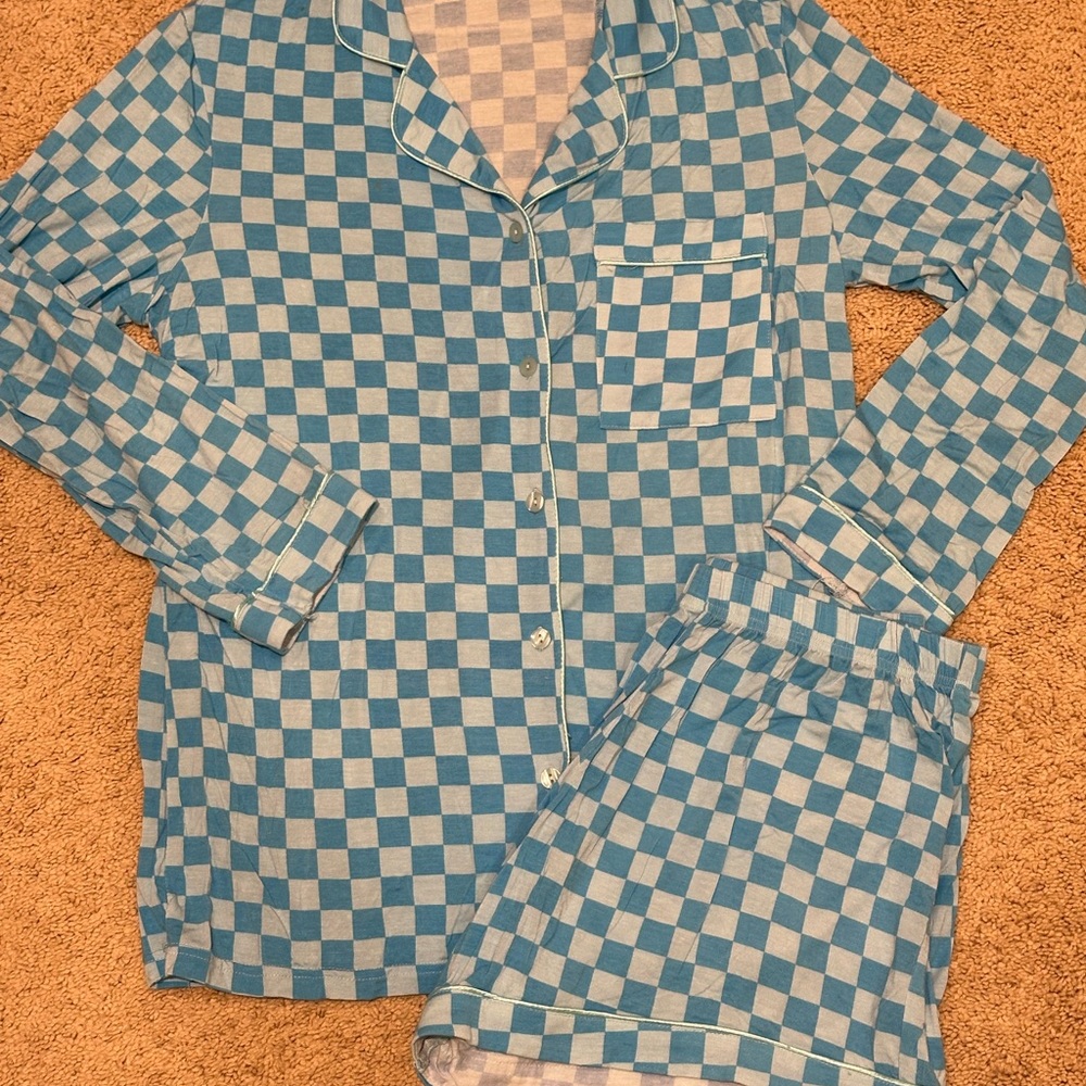 In My Sundays Blue Checkered Pajama Set